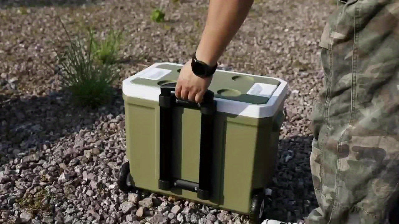 9.25gal Four Seasons Universal Multifunctional Pull Rod Insulation Box With Wheels For Fishing, Camping And Barbecue Food Cold Insulation Box