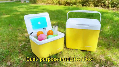 Portable Insulated Cooler Box - Durable PE Material, Upgraded Outdoor Camping & Fishing Ice Chest with Secure Lid, Ideal for Car Travel & Home Use, Yellow with White Accents, Camping Essentials|Sleek Camping Gear|Durable PE Materia