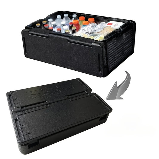 Portable Folding Insulated Cooler Box for Food Transportation – High Quality, Black, Car-Mounted Fresh-Keeping Container with Multiple Compartments for Outdoor Use, Sturdy Construction