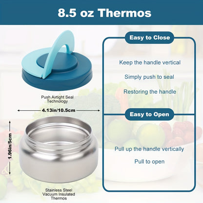 Adult Bento Box with Leak-Proof Insulated Stainless Steel Bottle - 4 Compartment, 2 Temperature Zones (Blue, Pink) - Suitable for School Lunches,Back to School