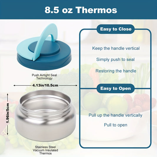 Adult Bento Box with Leak-Proof Insulated Stainless Steel Bottle - 4 Compartment, 2 Temperature Zones (Blue, Pink) - Suitable for School Lunches,Back to School