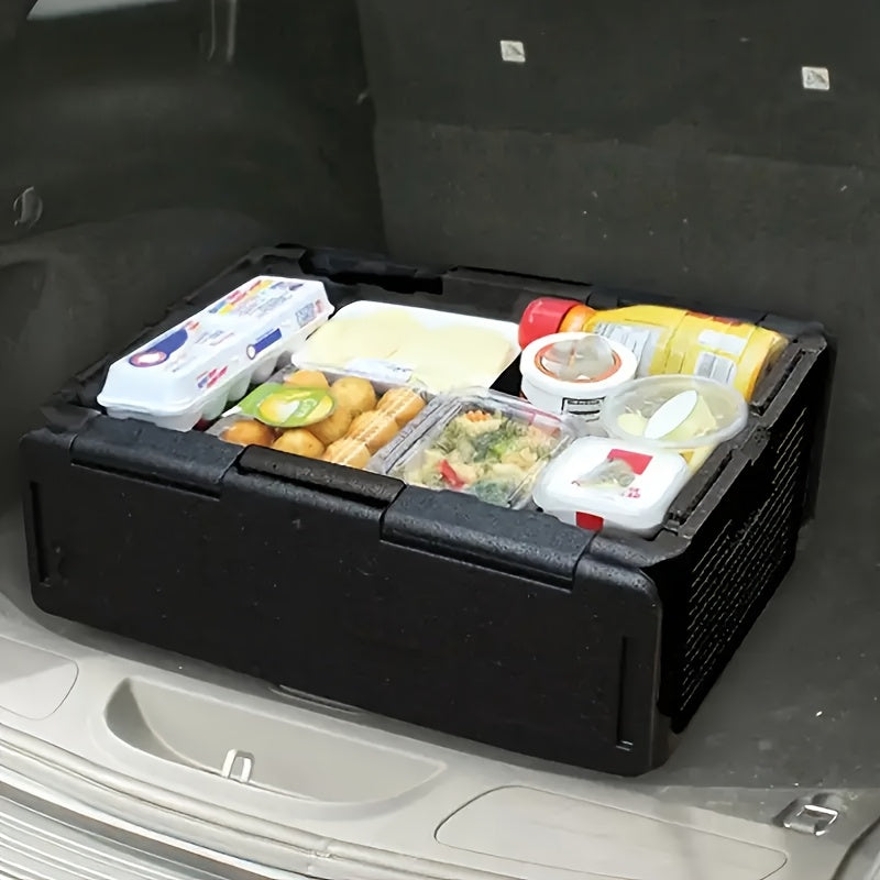 Portable Folding Insulated Cooler Box for Food Transportation – High Quality, Black, Car-Mounted Fresh-Keeping Container with Multiple Compartments for Outdoor Use, Sturdy Construction