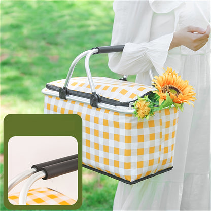 1pc Non-Food Direct Contact, Insulated Picnic Basket, Portable Foldable Cooler with Lid And Aluminum Handle, Suitable for Shopping, Travel, And Camping.
