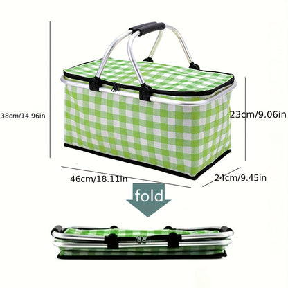 1pc Non-Food Direct Contact, Insulated Picnic Basket, Portable Foldable Cooler with Lid And Aluminum Handle, Suitable for Shopping, Travel, And Camping.