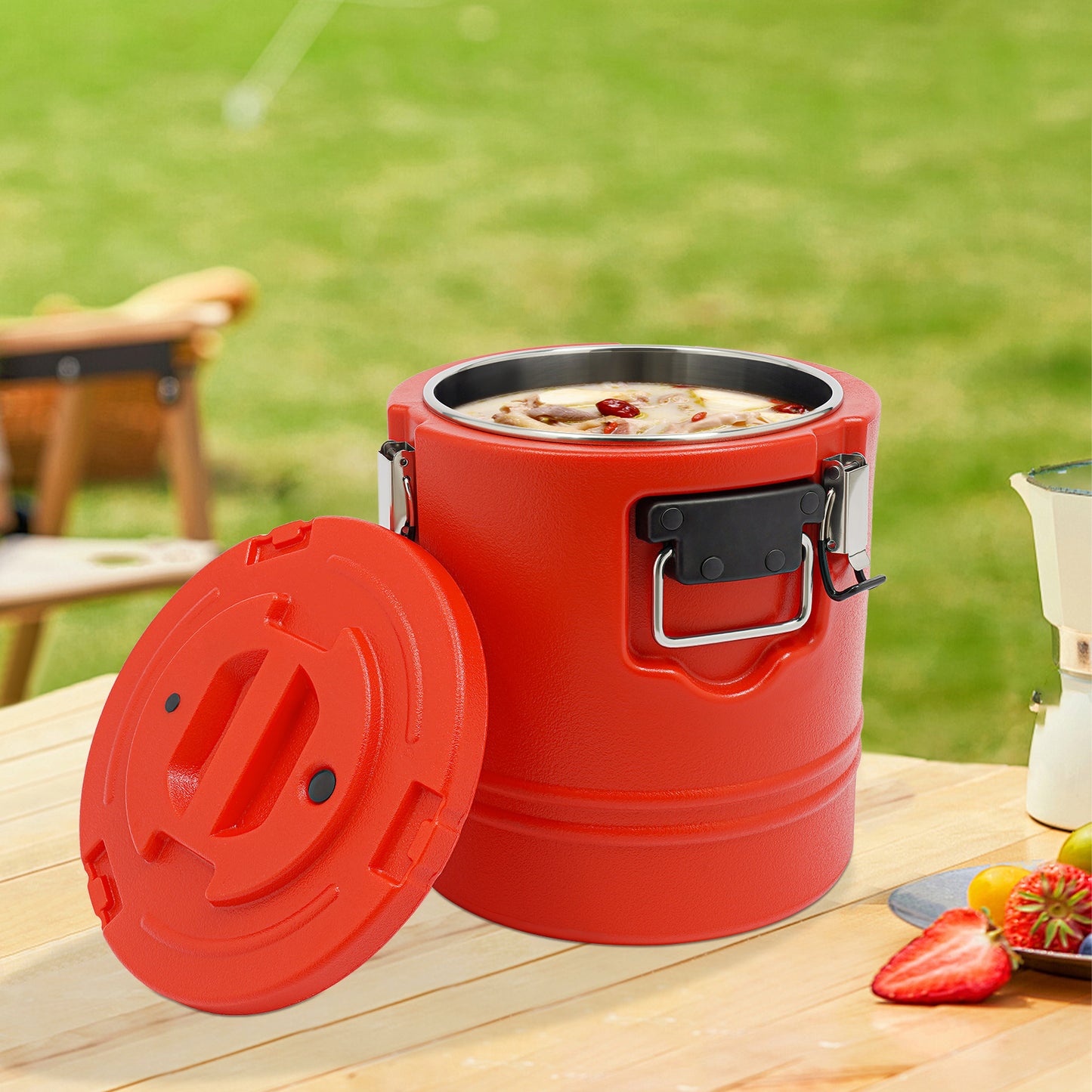 1*Insulated Soup Pan Carrier Portable Commercial Hot -Cold Hot Box Food Warmer Large Insulation Barrel Cooler Carrier 3.96gal Stainless Steel Lining with Dust Cover