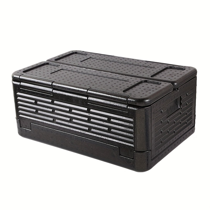 Portable Folding Insulated Cooler Box for Food Transportation – High Quality, Black, Car-Mounted Fresh-Keeping Container with Multiple Compartments for Outdoor Use, Sturdy Construction