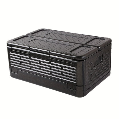 Portable Folding Insulated Cooler Box for Food Transportation – High Quality, Black, Car-Mounted Fresh-Keeping Container with Multiple Compartments for Outdoor Use, Sturdy Construction
