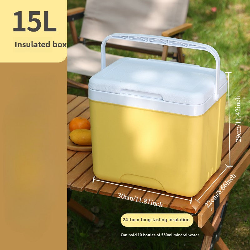 Portable Insulated Cooler Box - Durable PE Material, Upgraded Outdoor Camping & Fishing Ice Chest with Secure Lid, Ideal for Car Travel & Home Use, Yellow with White Accents, Camping Essentials|Sleek Camping Gear|Durable PE Materia