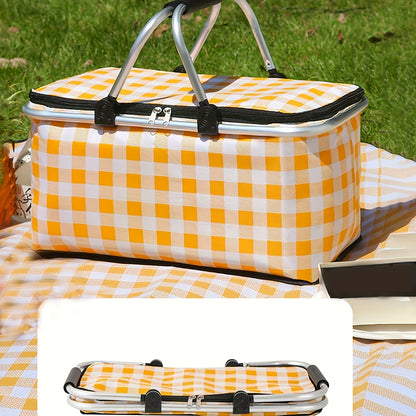 1pc Non-Food Direct Contact, Insulated Picnic Basket, Portable Foldable Cooler with Lid And Aluminum Handle, Suitable for Shopping, Travel, And Camping.