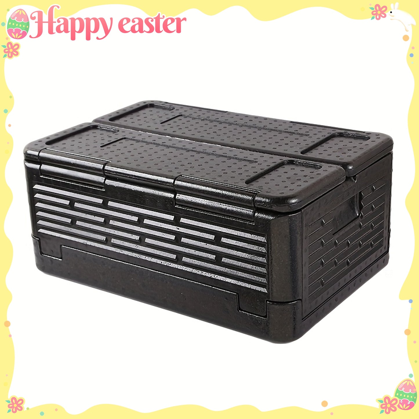 Portable Folding Insulated Cooler Box for Food Transportation – High Quality, Black, Car-Mounted Fresh-Keeping Container with Multiple Compartments for Outdoor Use, Sturdy Construction