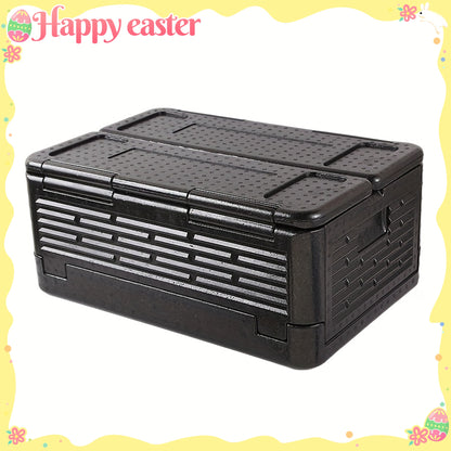 Portable Folding Insulated Cooler Box for Food Transportation – High Quality, Black, Car-Mounted Fresh-Keeping Container with Multiple Compartments for Outdoor Use, Sturdy Construction