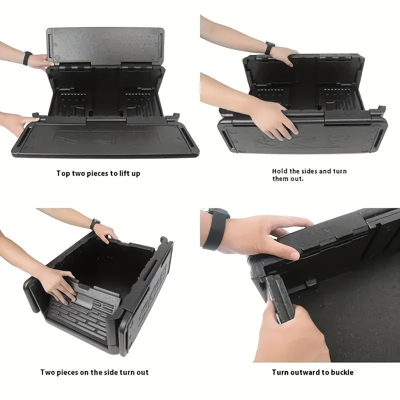 Portable Folding Insulated Cooler Box for Food Transportation – High Quality, Black, Car-Mounted Fresh-Keeping Container with Multiple Compartments for Outdoor Use, Sturdy Construction