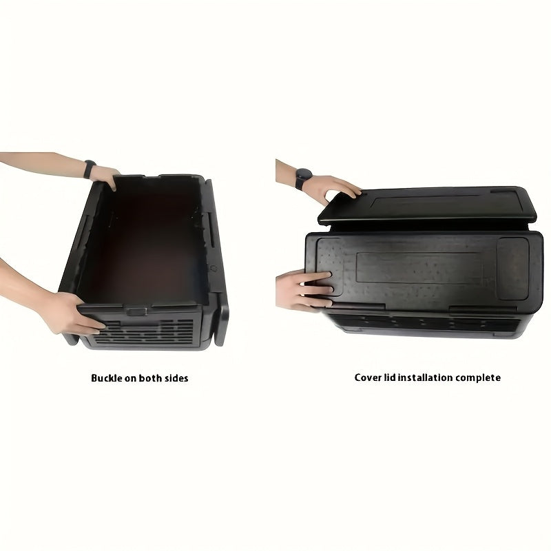 Portable Folding Insulated Cooler Box for Food Transportation – High Quality, Black, Car-Mounted Fresh-Keeping Container with Multiple Compartments for Outdoor Use, Sturdy Construction