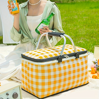 1pc Non-Food Direct Contact, Insulated Picnic Basket, Portable Foldable Cooler with Lid And Aluminum Handle, Suitable for Shopping, Travel, And Camping.