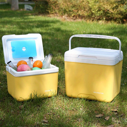 Portable Insulated Cooler Box - Durable PE Material, Upgraded Outdoor Camping & Fishing Ice Chest with Secure Lid, Ideal for Car Travel & Home Use, Yellow with White Accents, Camping Essentials|Sleek Camping Gear|Durable PE Materia