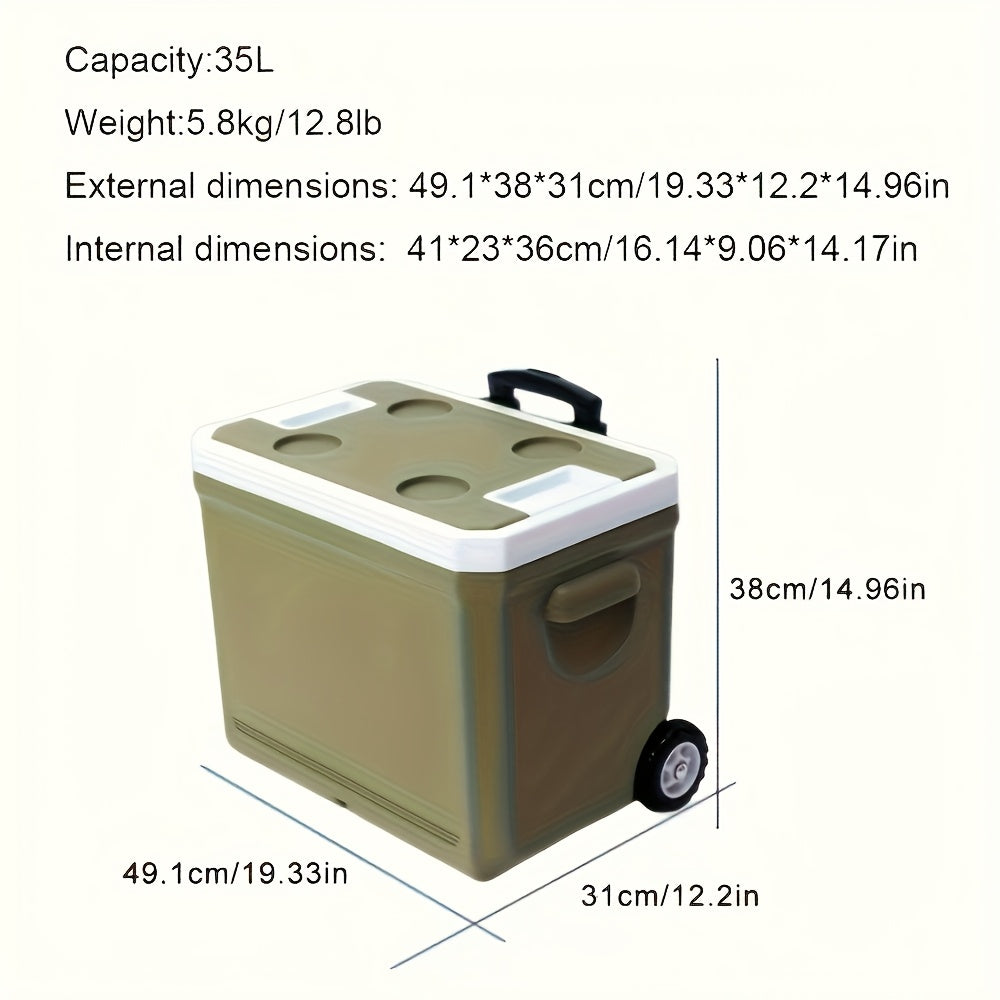 9.25gal Four Seasons Universal Multifunctional Pull Rod Insulation Box With Wheels For Fishing, Camping And Barbecue Food Cold Insulation Box