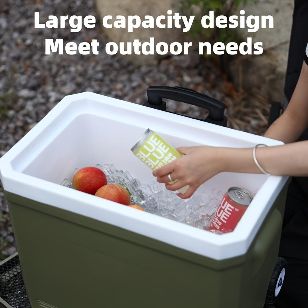 9.25gal Four Seasons Universal Multifunctional Pull Rod Insulation Box With Wheels For Fishing, Camping And Barbecue Food Cold Insulation Box