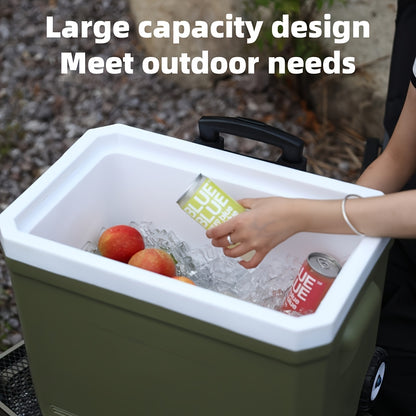 9.25gal Four Seasons Universal Multifunctional Pull Rod Insulation Box With Wheels For Fishing, Camping And Barbecue Food Cold Insulation Box