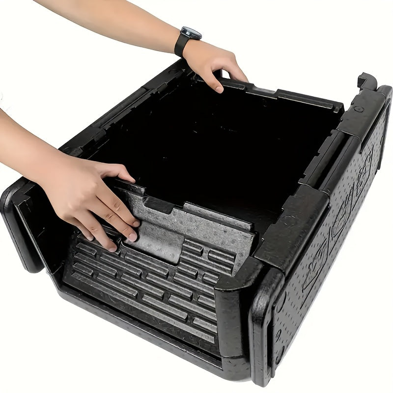 Portable Folding Insulated Cooler Box for Food Transportation – High Quality, Black, Car-Mounted Fresh-Keeping Container with Multiple Compartments for Outdoor Use, Sturdy Construction