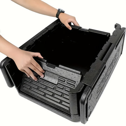 Portable Folding Insulated Cooler Box for Food Transportation – High Quality, Black, Car-Mounted Fresh-Keeping Container with Multiple Compartments for Outdoor Use, Sturdy Construction