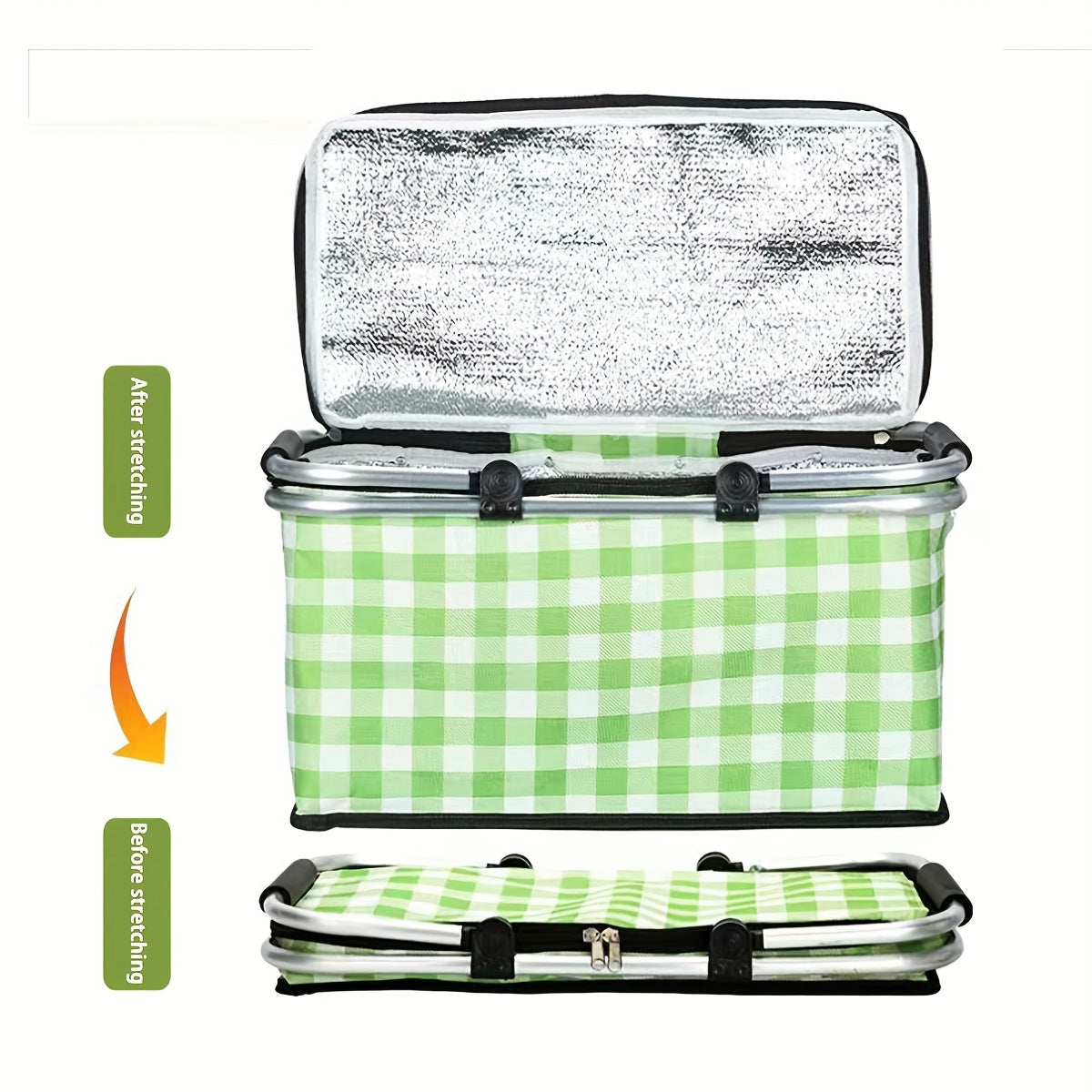 1pc Non-Food Direct Contact, Insulated Picnic Basket, Portable Foldable Cooler with Lid And Aluminum Handle, Suitable for Shopping, Travel, And Camping.