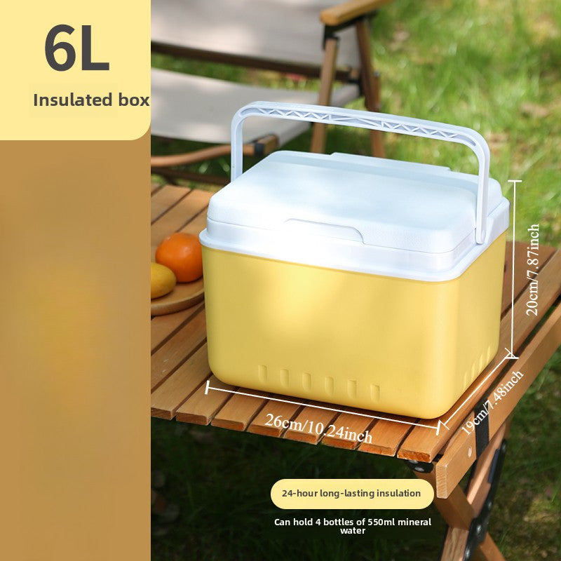 Portable Insulated Cooler Box - Durable PE Material, Upgraded Outdoor Camping & Fishing Ice Chest with Secure Lid, Ideal for Car Travel & Home Use, Yellow with White Accents, Camping Essentials|Sleek Camping Gear|Durable PE Materia