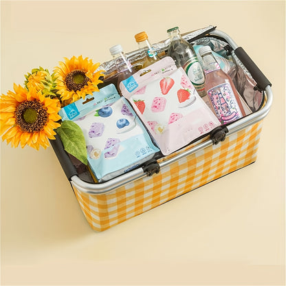 1pc Non-Food Direct Contact, Insulated Picnic Basket, Portable Foldable Cooler with Lid And Aluminum Handle, Suitable for Shopping, Travel, And Camping.