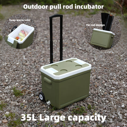9.25gal Four Seasons Universal Multifunctional Pull Rod Insulation Box With Wheels For Fishing, Camping And Barbecue Food Cold Insulation Box