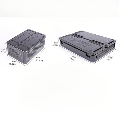 Portable Folding Insulated Cooler Box for Food Transportation – High Quality, Black, Car-Mounted Fresh-Keeping Container with Multiple Compartments for Outdoor Use, Sturdy Construction